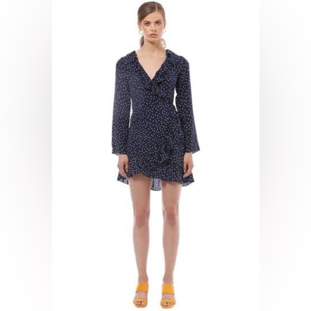 Women’s Navy Polka Dot Long-Sleeve Mini Dress The Alexandra - Picture 2 of 4